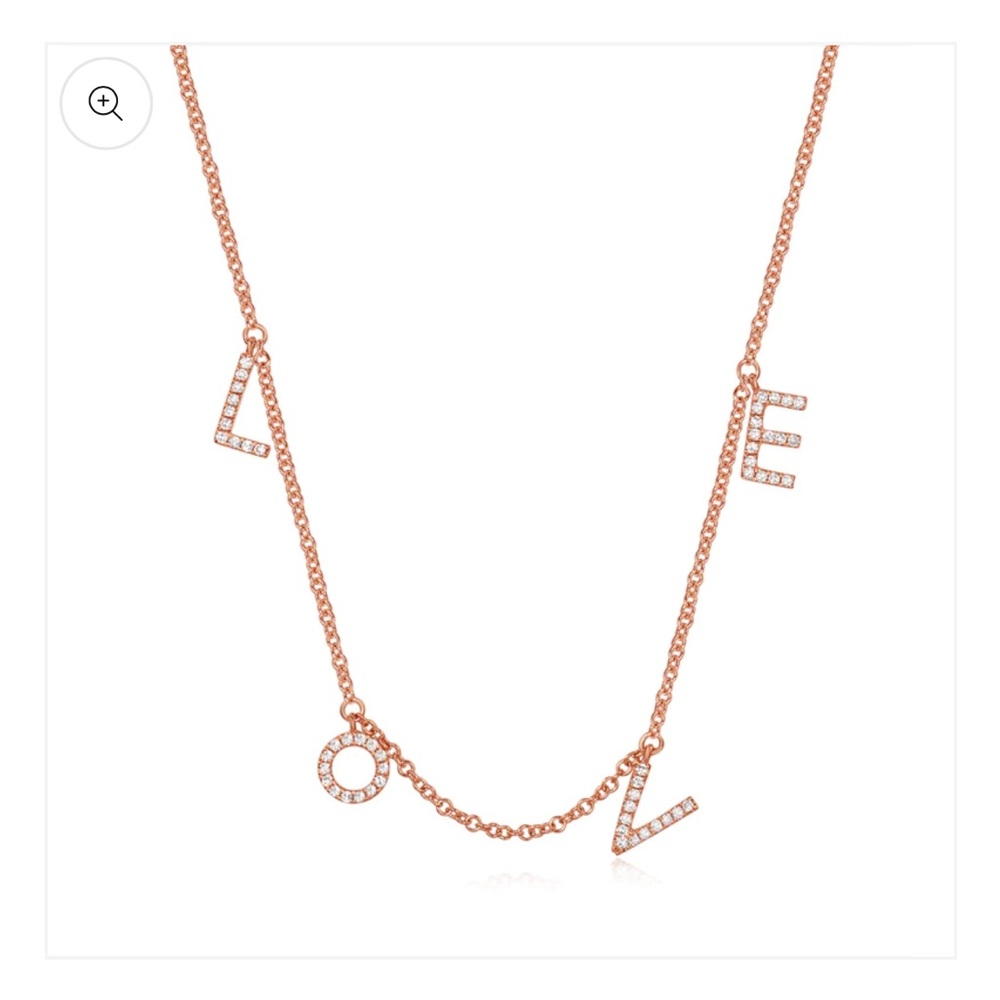 Majorie Collections 14k rose gold, diamond LOVE necklace,
